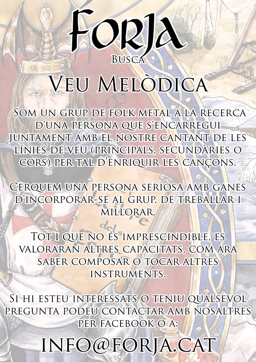 forja_metal's tweet photo. Ens ajudes compartint?

Forja busca veu melòdica. Més info a la imatge! #metal #heavymetal #folkmetal #cantant #catalunya https://t.co/ScL9THlLfo