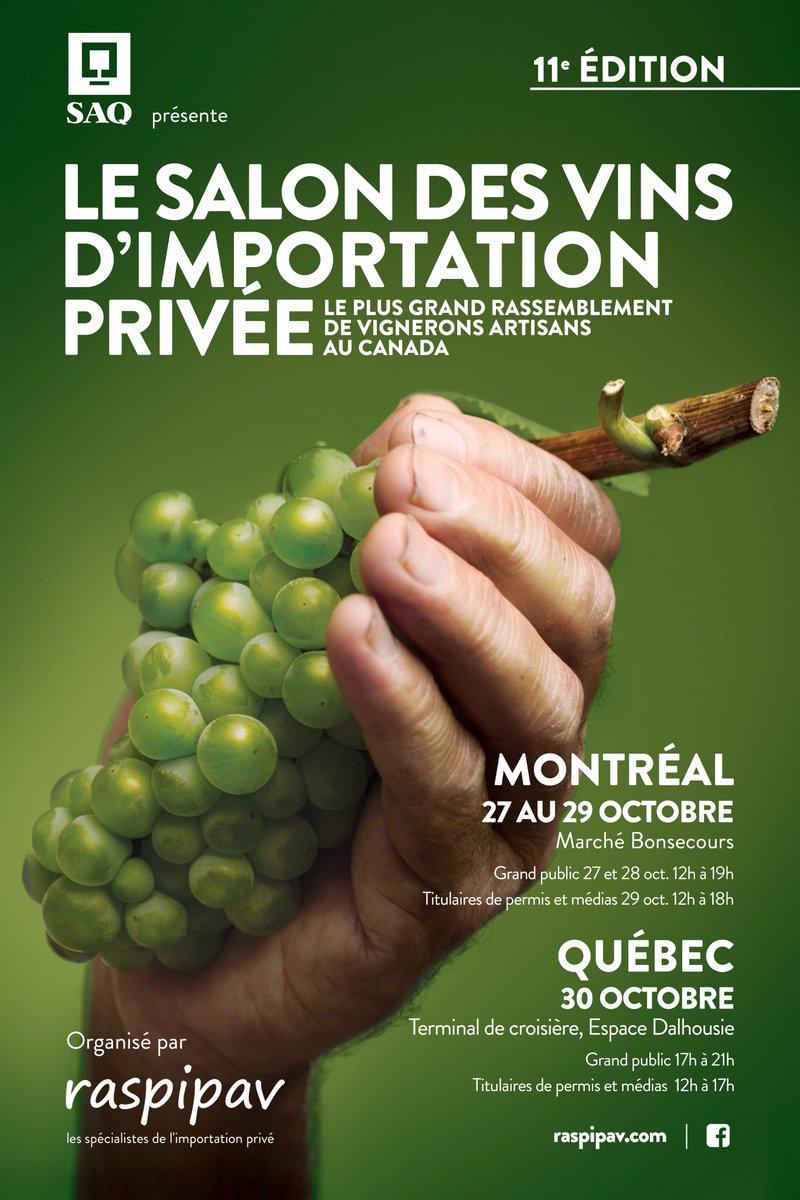 [Réservez les dates] Le #SalonVIP2018 proposera aux amoureux du vin plus de 1,000 produits. Pendant le Salon, la SAQ permet aux particuliers de commander l’importation privée à l’unité. Infos raspipav.com #vinnature #vinbio #vin #importationprivée