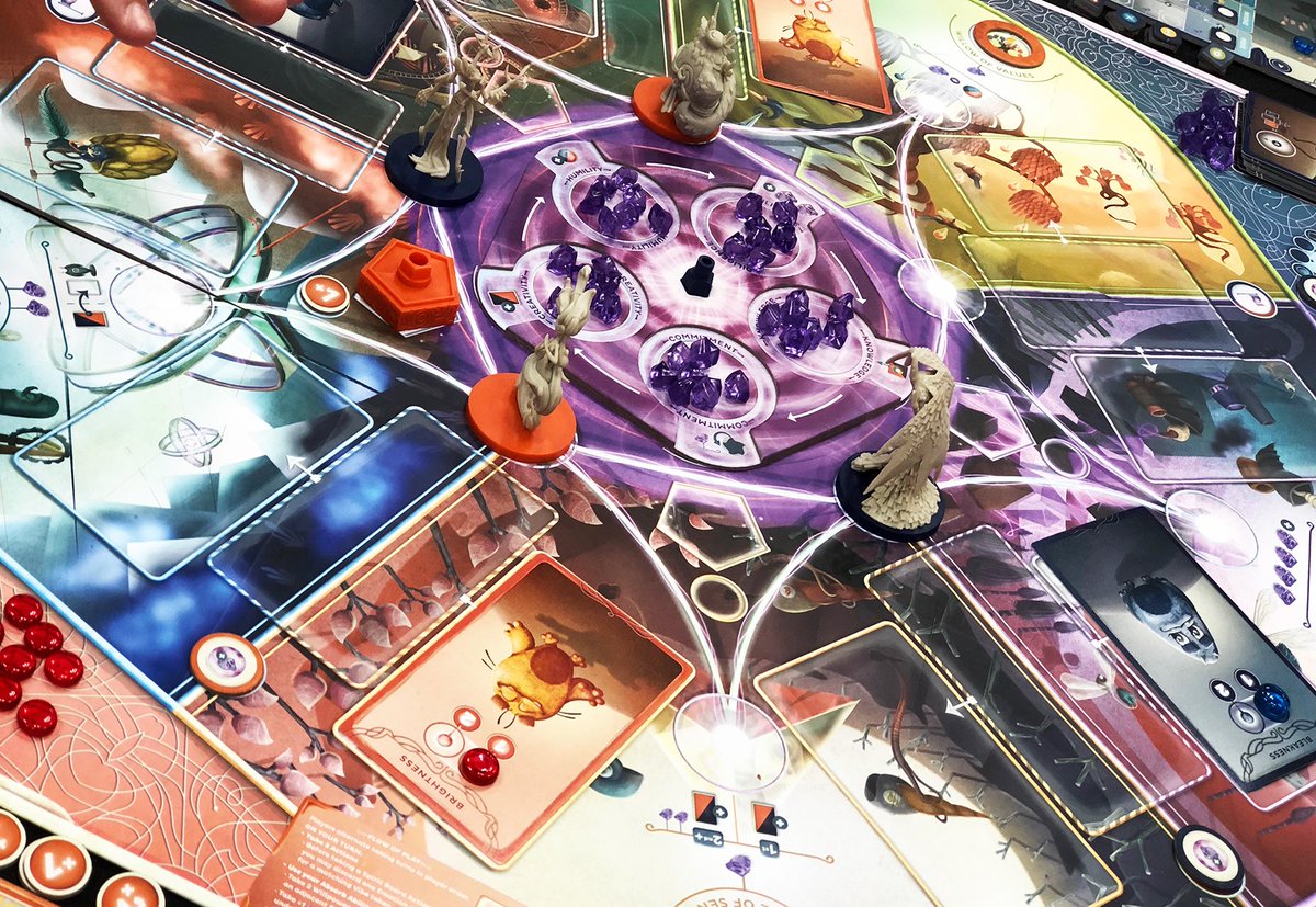 MeepleMaven's tweet photo. #ActionPointAllowance #BoardGame #Cerebria.  Had to look up the artist team (some of whom worked on #Trickerion, which is on our game table at the moment). Striking 🎨💕 but doesn't overwhelm. @MindclashG https://t.co/zXyg3NZoMQ