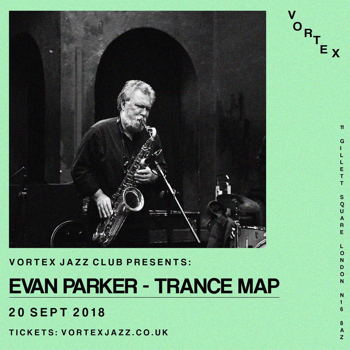 vortexjazz's tweet photo. *TOMORROW* Set to be a big night, we have the wonderful EVAN PARKER performing Trance Map, an album that mixes recordings, samples from cassettes, turntable scratching and the live processing of Evan’s relentlessly evolving saxophone lines... Tix: https://t.co/C0x7ICqgkE https://t.co/awXTnpm5dK