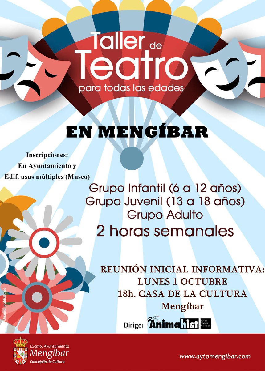 AytoMengibar's tweet photo. #TalleresMunicipales 🎭 Regresa el Taller de #teatro de #Mengíbar para todas las edades 

📲 https://t.co/xoRC2iklaE

#Actividades #Talleres #FelizMiércoles #Jaén #Andalucía #España https://t.co/VICniCw2Vw