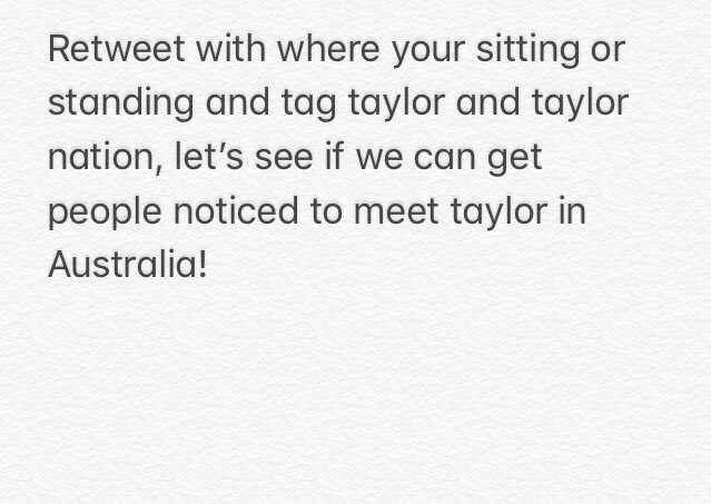 alanah_bananas's tweet photo. Hey guys retweet this if you are an Australian swiftie going to a rep show.#reptouraustralia #RepTourPerth #RepTourMelbourne #RepTourSydney #RepTourBrisbane
#RepuationStadiumTour
Perth - Section A3 Row S seat 20
Sydney - Snake Pit 2
@taylorswift13 @taylornation13 https://t.co/KbpgyzY6CM