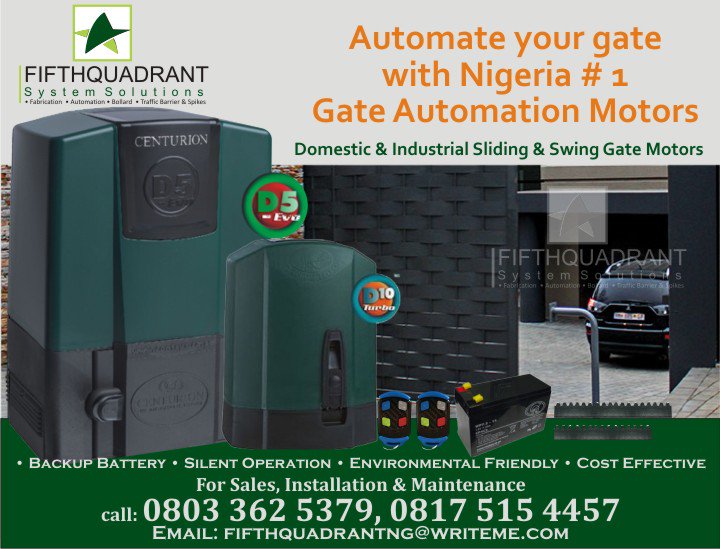 FifthquadrantS's tweet photo. Add some security, comfort &amp; a lil bit of luxury to your home/properties with @FifthquadrantS state of the art gate automation machine. Call/WhatsApp 08175154457, 08033625379 for enquiries. @WRufus2008 https://t.co/itUVdP5TMf #motorizedgate #remotecontrol https://t.co/LClP6pQtXc