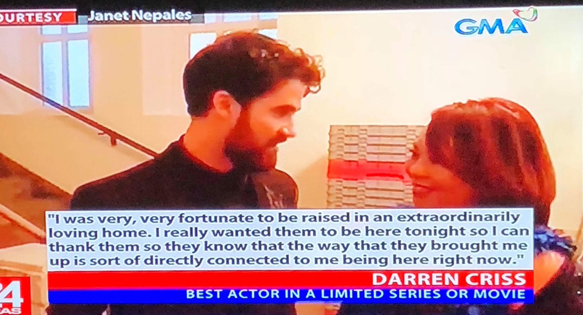 jrnepales's tweet photo. ⁦@DarrenCriss⁩ on bringing his family to Emmys: I was very fortunate to be raised in an extraordinarily loving family. I really wanted them to be here tonight so I can thank them so they know that the way they brought me up is directly connected to me being here right now. https://t.co/8XINF0Rqsq