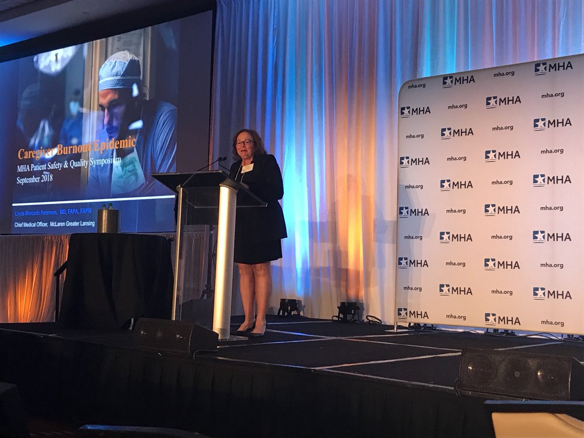 kpeterson025's tweet photo. Thank you to @McLarenHealth McLaren Greater Lansing’s CMO Dr. Linda Peterson for her eye opening statistics about physician burnout. (You rock, mom!!) We need to do a better job addressing and destigmatizing this. #MHASymposium #MHAKeystone https://t.co/26IY3a8aDE