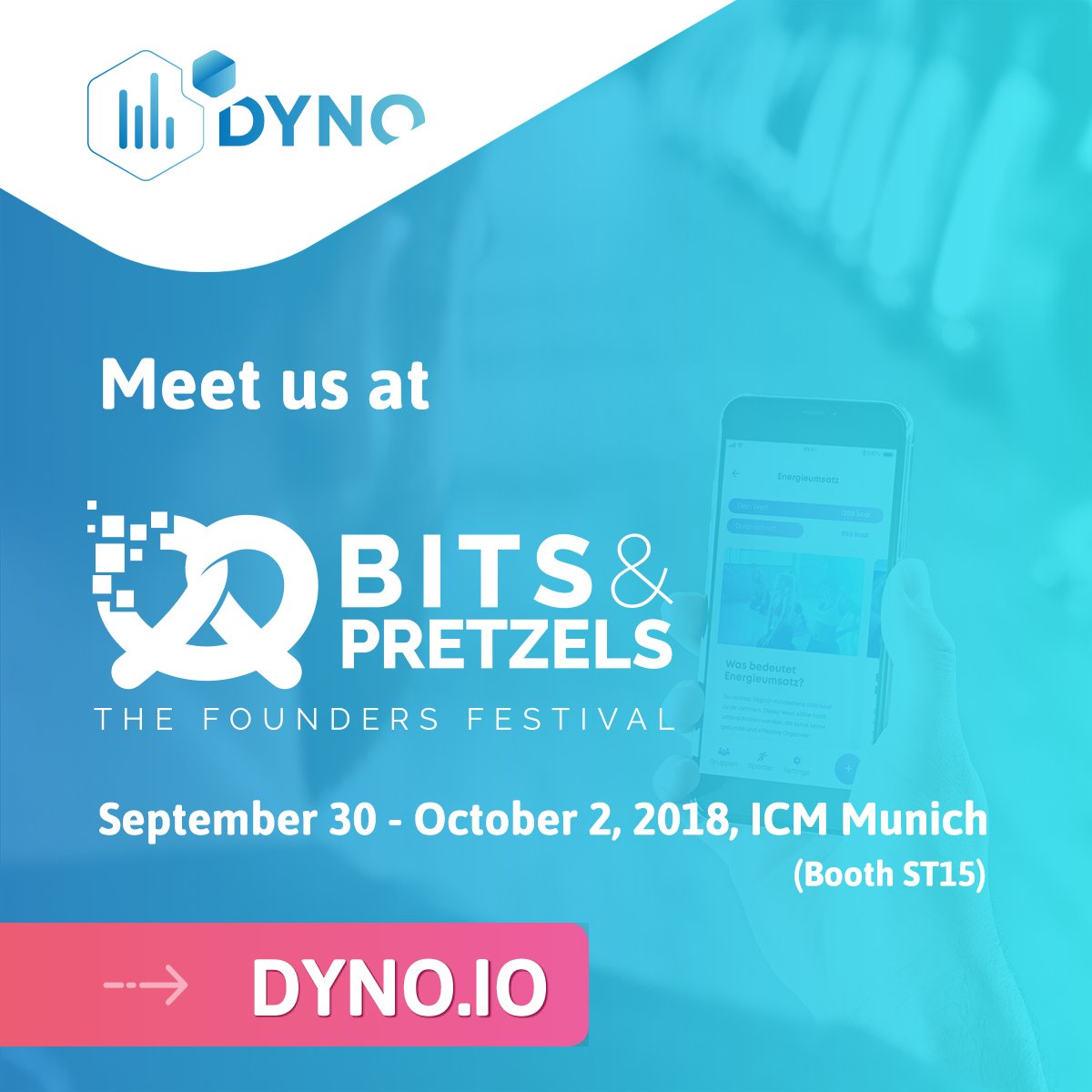 Meet the DYNO Team at the <a href="/bitsandpretzels/">Bits & Pretzels</a> Festival in Munich next week (SEP 30 - OCT 2). We will exhibit on Sunday at our booth ST15. #bits18
•
DYNO is a blockchain based marketplace for user driven sports, fitness and health datas. Check dyno.io for more! 🚀
