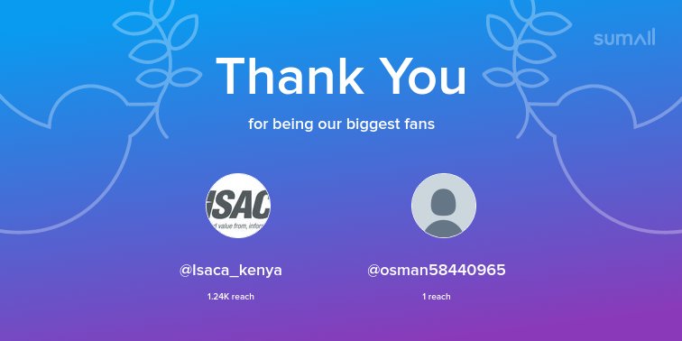 Our biggest fans this week: <a href="/Isaca_kenya/">ISACA KENYA CHAPTER</a>, @osman58440965. Thank you! via sumall.com/thankyou?utm_s…