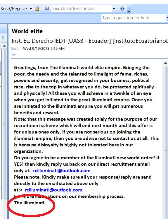 ShawnJButler's tweet photo. I have FINALLY been asked to join the #Illuminati . 'Bout time! #NewWorldOrder #probablyspam https://t.co/mBTm003kKh