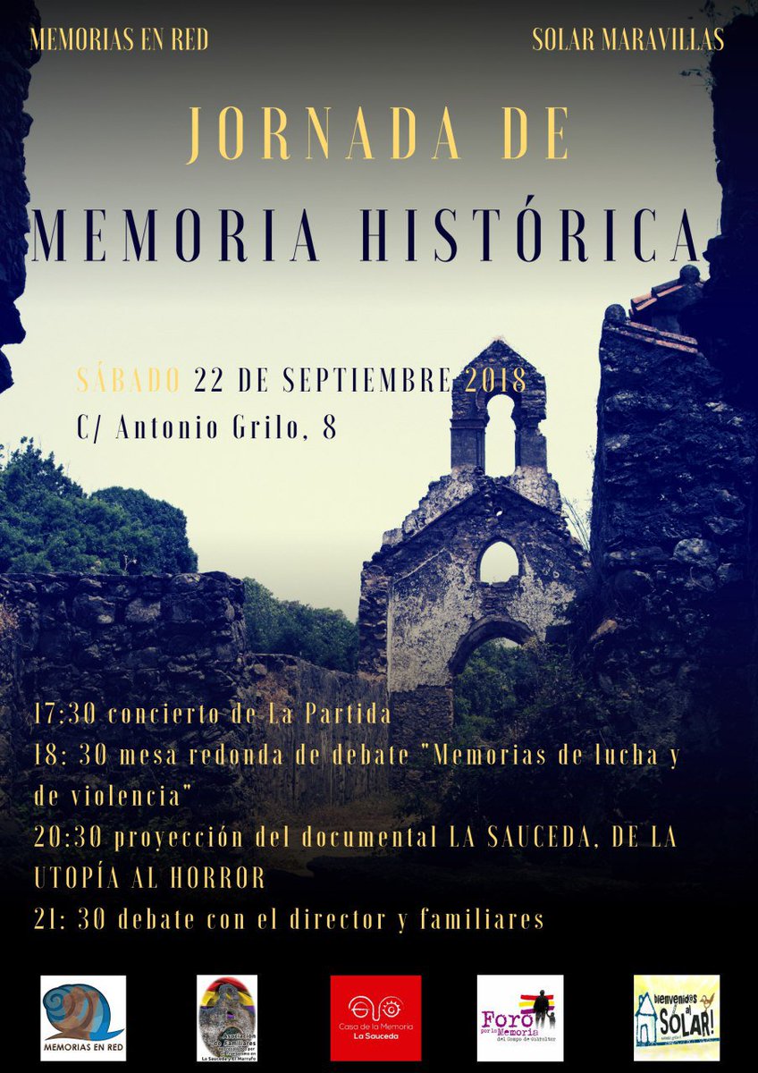 SpaMaravillas's tweet photo. Hola vecinas, ¿os los vais a perder? #MemoriaHistorica el sábado desde las 17.30H.
@juancarlosmohr @radiocable @carnecrudaradio @amaraloficial @DaniMateoAgain @rocio_gfb @iescolar @IgnatiusFarray @davidbroncano @laredjuridica @bandalapartida @EeAmadrid @IsaCalderonPB @FacuDiazT https://t.co/Zvr55bOrpA