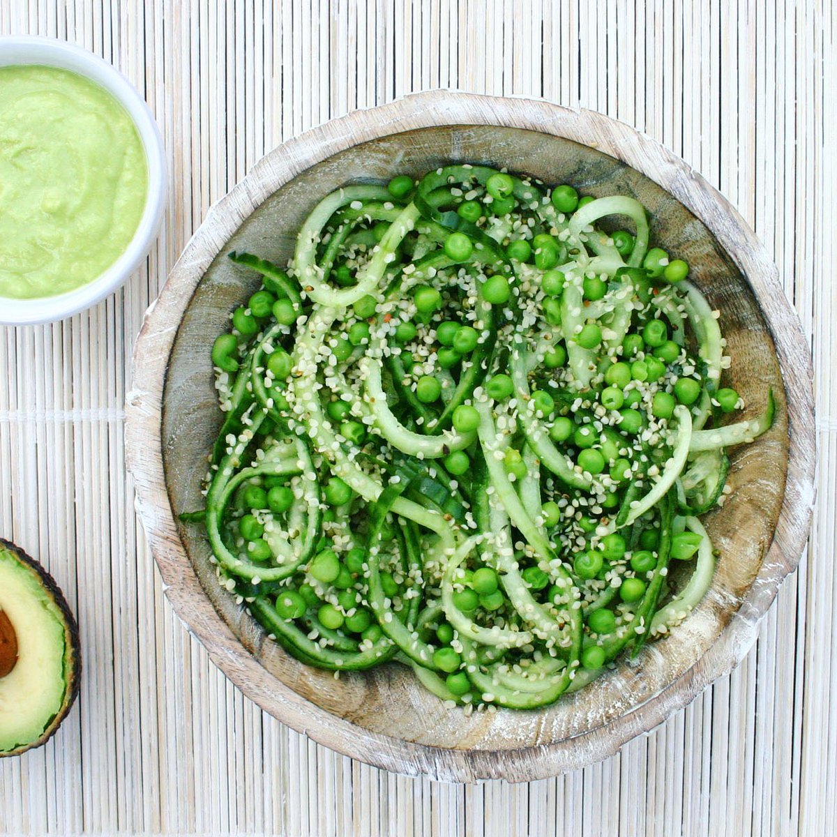 tashasylva's tweet photo. Coooodles (cucumber noodles) with peas, hemp seeds and creamy avocado dressing... who wants some? #vegan #vegetarian #plantbased #plantlover #recipe #veganrecipe #brightyoungfood #dairyfree #glutenfree #healthyfood #instafood #healthspo #eatclean #crueltyfree https://t.co/q9yoryBlzH