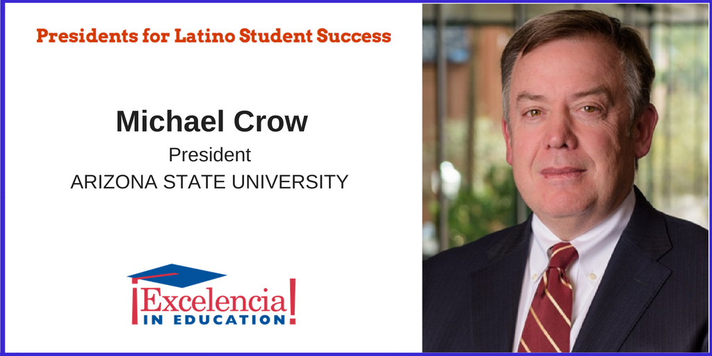 EdExcelencia's tweet photo. “Our economic competitiveness is dependent on the educational attainment of Latinos. I'm honored to be a part of Excelencia’s #Pres4LSS leadership network working to advance changes & solutions that will lead to increases in Latino attainment levels.” @MichaelCrow, President @ASU https://t.co/4tdqpuh542