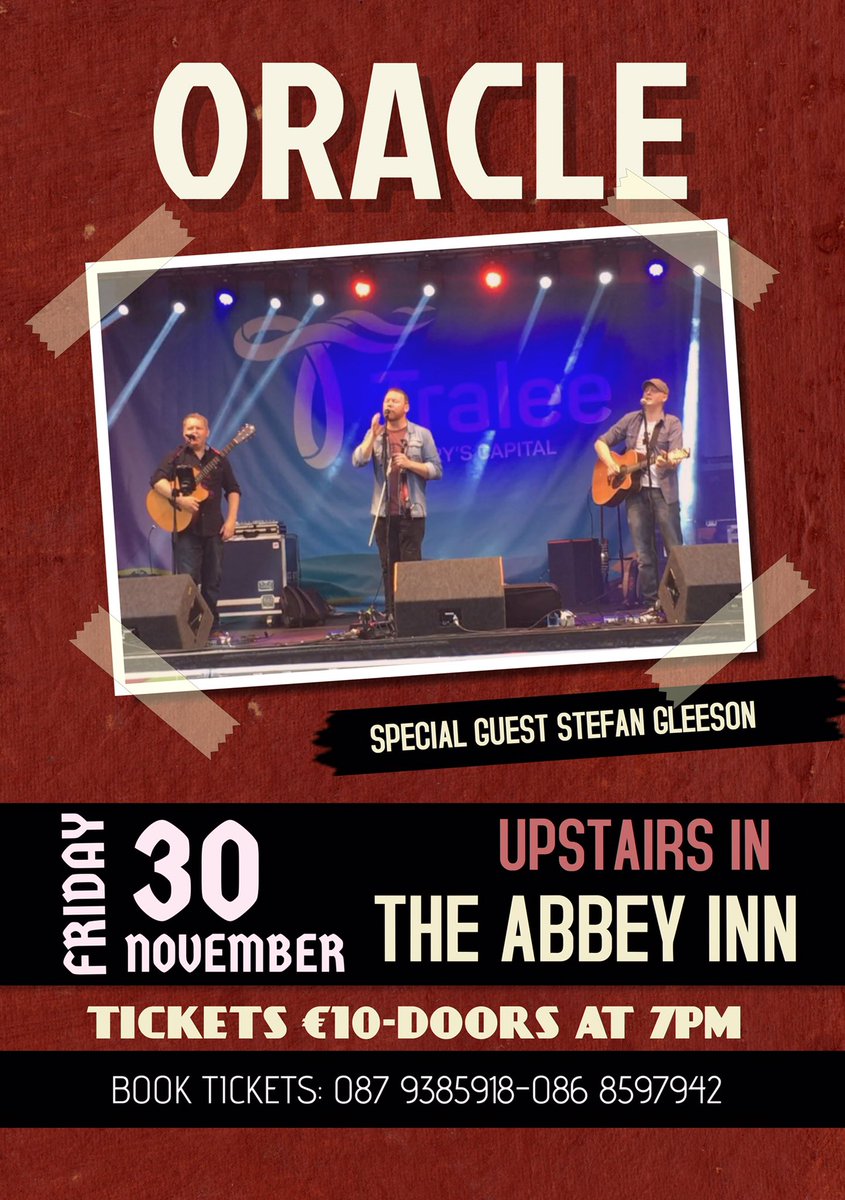 Noel, Leonard and Shane play an intimate gig in the Abbey Inn Tralee only 100 tickets available book now