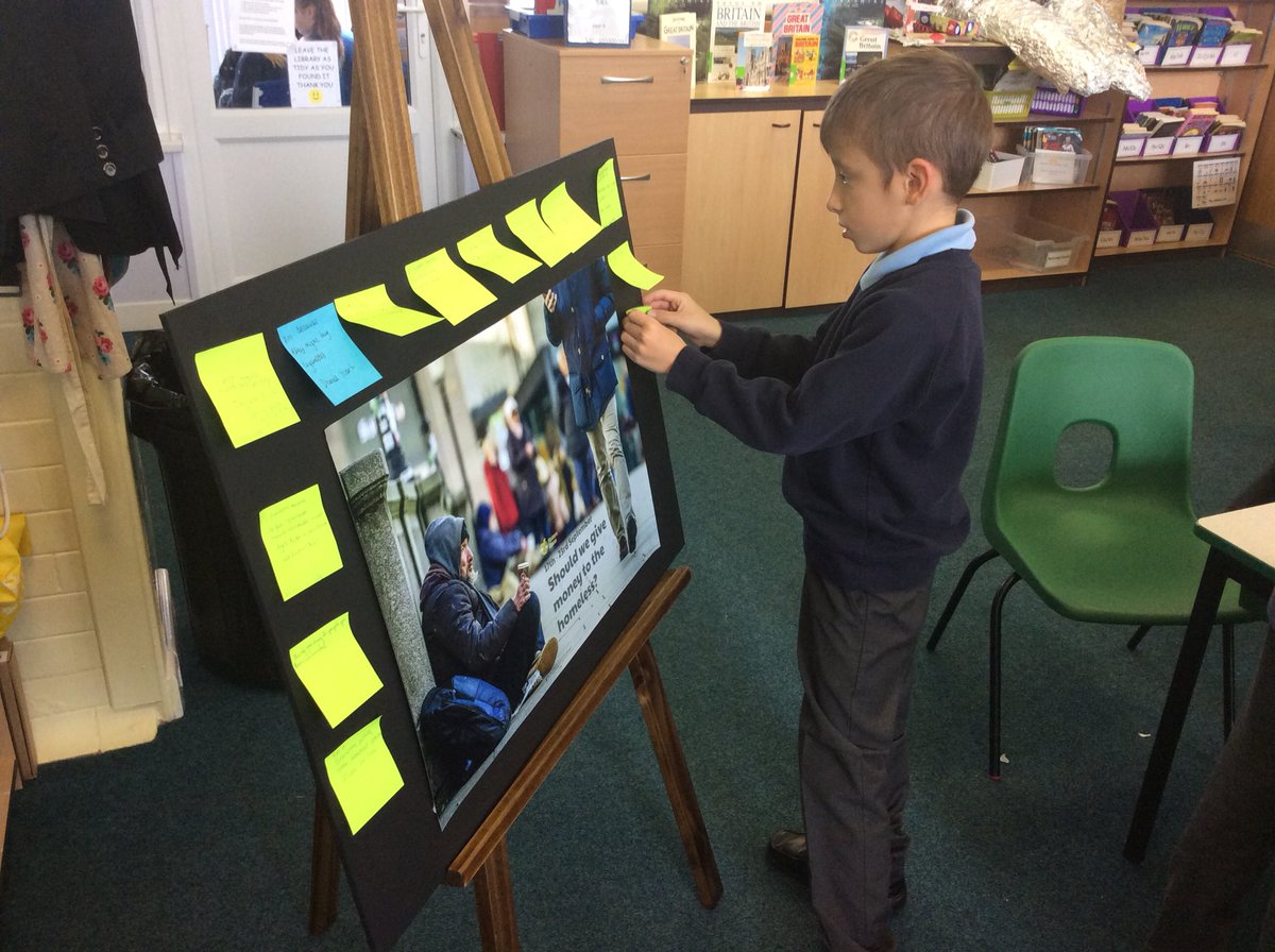 IPMATGawthorpe's tweet photo. “Should we give money to the homeless?” Our question of the week. Year 4 had some really interesting views and justified arguments for and against. #GCAyear4 #GCAbritishvalues https://t.co/dVszHr854a
