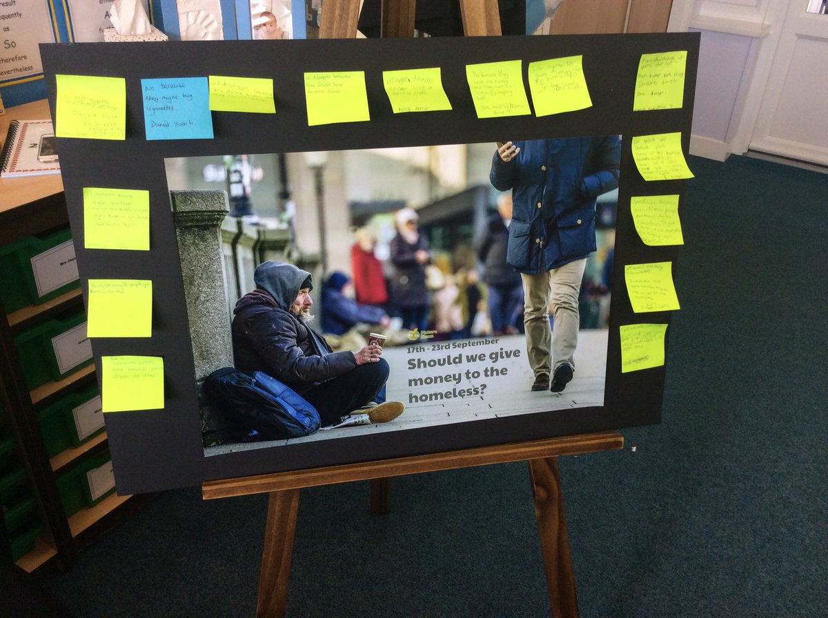 IPMATGawthorpe's tweet photo. “Should we give money to the homeless?” Our question of the week. Year 4 had some really interesting views and justified arguments for and against. #GCAyear4 #GCAbritishvalues https://t.co/dVszHr854a