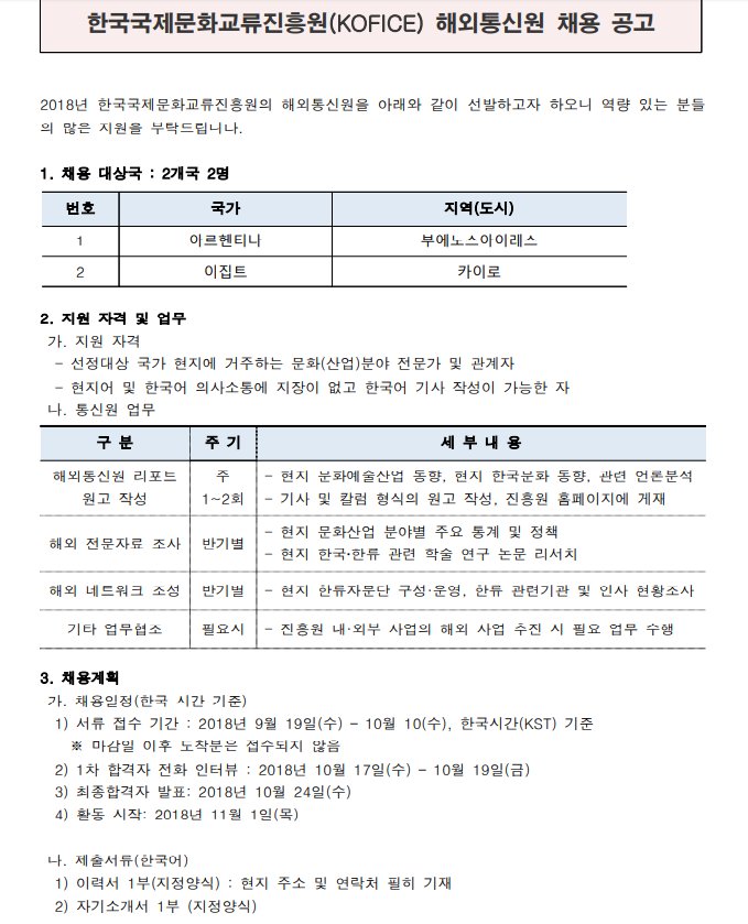 iloveargen's tweet photo. "한국국제문화교류진흥원(KOFICE)] 해외통신원 채용" 재공고
2018년 한국국제문화교류진흥원의 해외통신원을 다음과 같이 선발하고자 하오니 역량 있는 분들의 많은 지원을 부탁드립니다.
* 진흥원 홈페이지에 게재된 채용공고문 https://t.co/AvSBhn5S7z 에서 확인 가능합니다. https://t.co/Obq39fIzZb