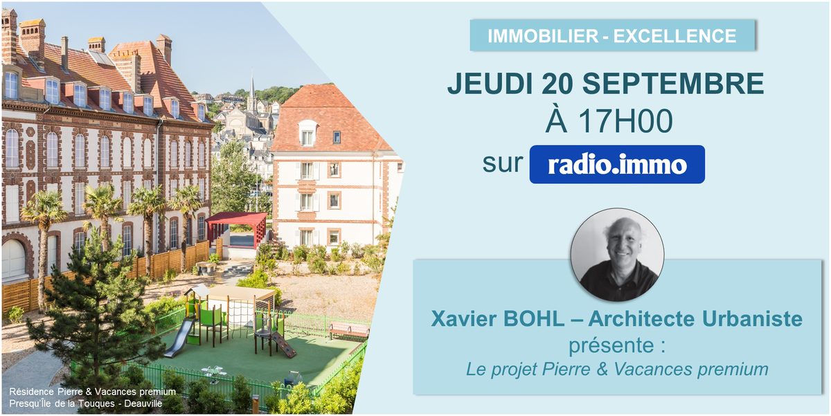 radioimmo's tweet photo. [#PVCI] Retrouvez-nous demain dès 17h en direct de la Résidence Presqu'île de la Touques à Deauville avec Xavier BOHL: Architecte et Urbaniste qui présente le projet: PIERRE ET VACANCES Premium sur #radioimmo @PVCImmo https://t.co/DQzHZnpDeG