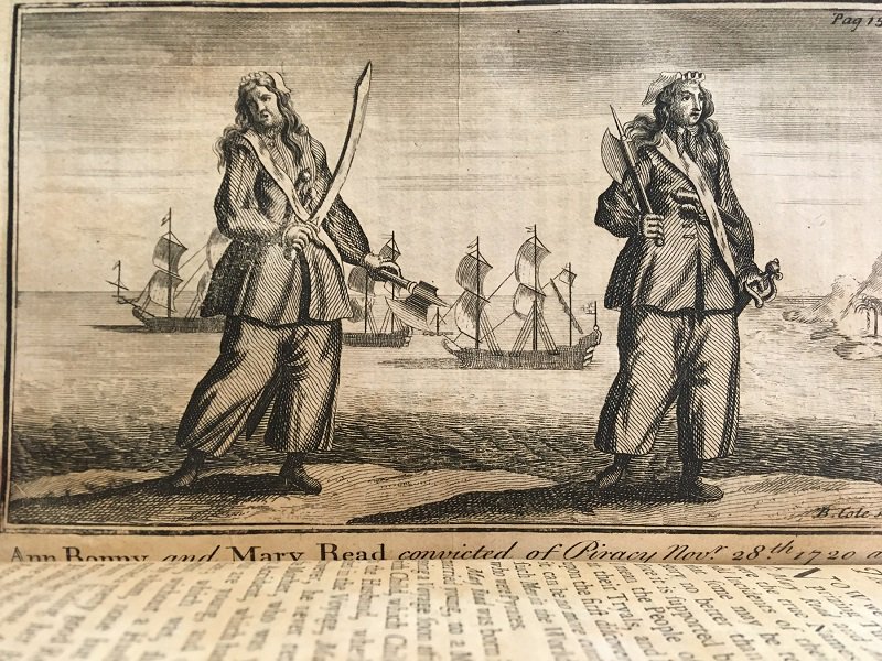 The most famous female pirates of their day, Mary Read and Anne Bonny met in the Bahamas in 1720 before joining the crew of "Calico Jack" Rackham to terrorize the Caribbean. Legend has it the two fell in love before their final capture and conviction. #talklikeapirateday