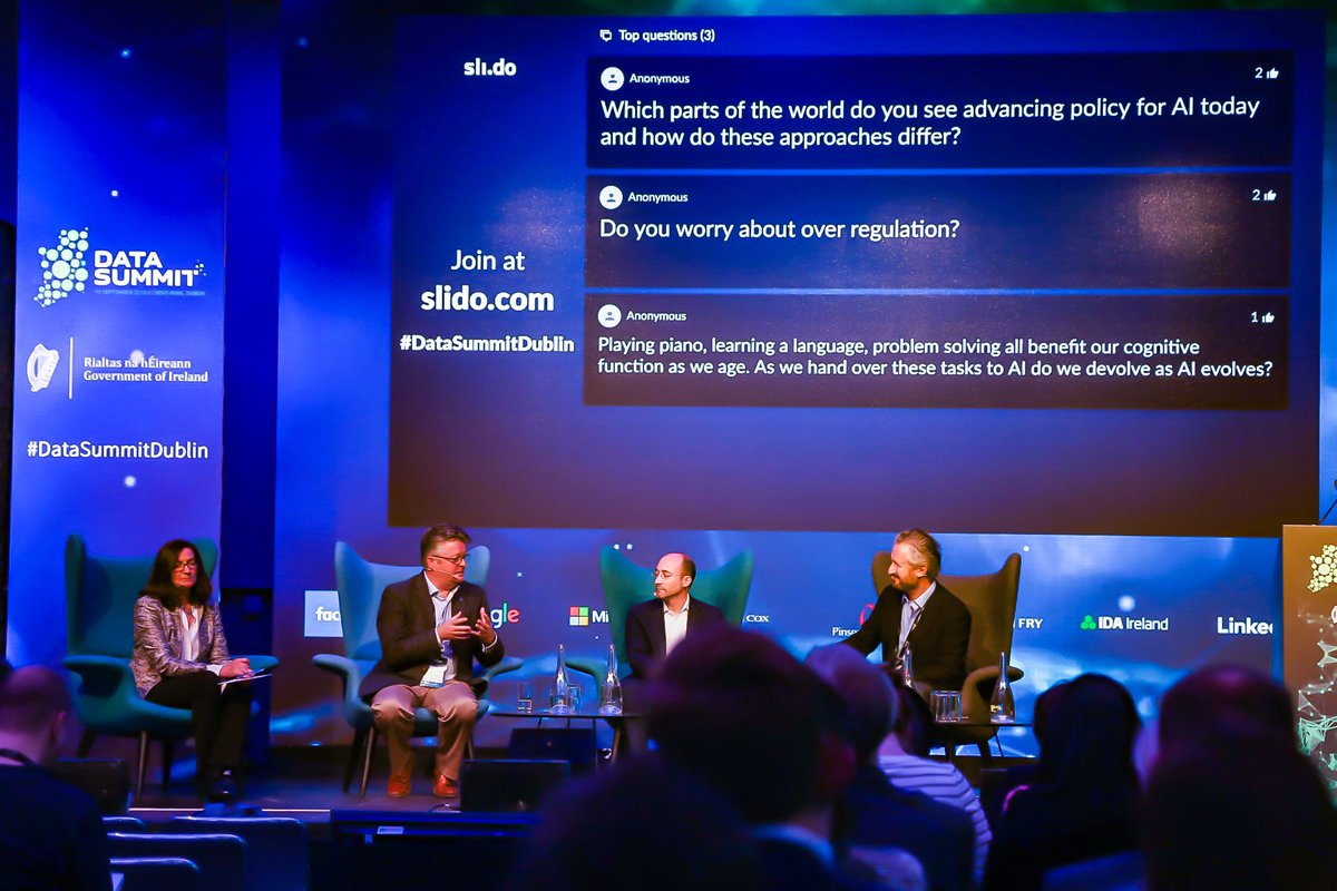 DigitalSummit19's tweet photo. Panel discussion on the future of Artificial Intelligence taking questions now #DataSummitDublin https://t.co/Fgc9SrAsy4