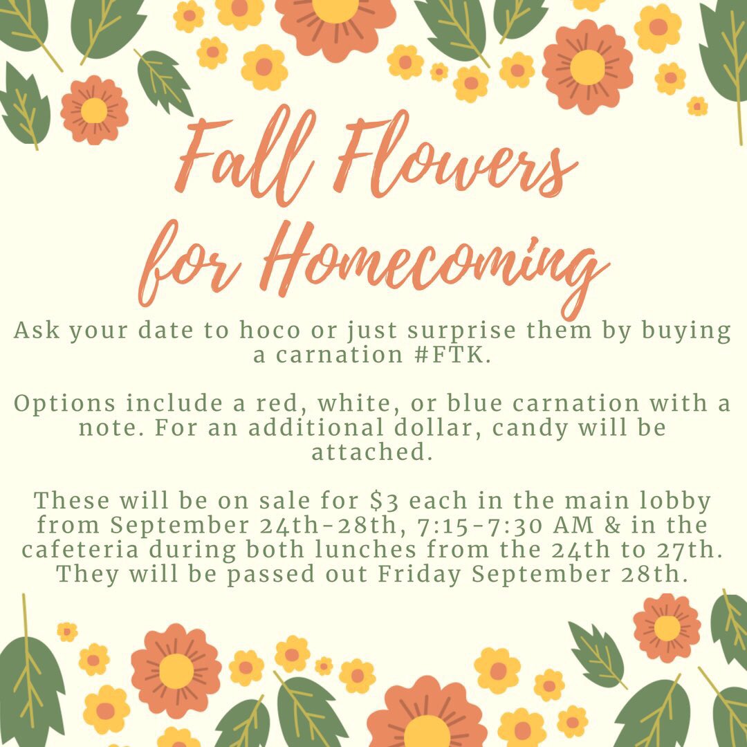 mhs_dm's tweet photo. Hurry, before it’s too late! Buy your date or friend a flower for hoco!! The money goes #FTK!!! #mhsdm #mhshoco https://t.co/x7J5QF5ZuF