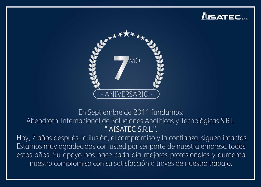 aisatecsrl's tweet photo. Estamos muy orgullosos de compartir con ustedes nuestro 7mo Aniversario como AISATEC SRL. Llevamos 7 años comprometidos con el desarrollo de Bolivia, felices de formar parte de una comunidad empresarial tan innovadora.
¡FELIZ ANIVERSARIO👨‍🔬🎉🎊🎉🎊! https://t.co/RpWntx6ieA