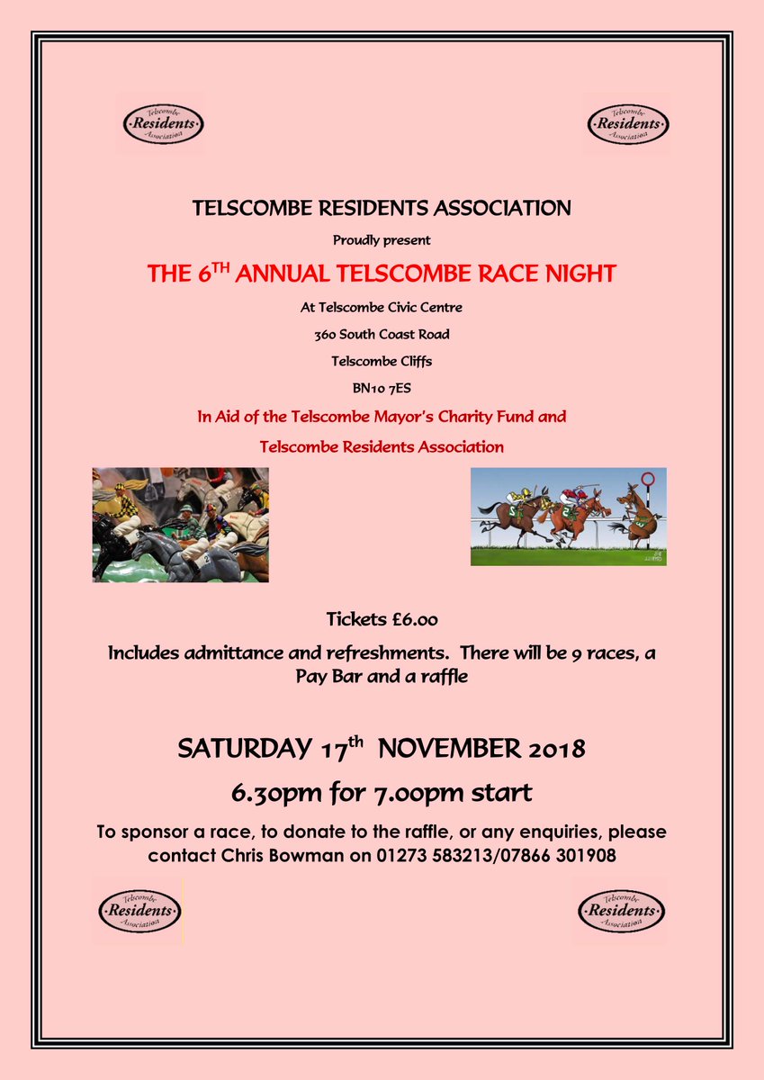 TelscombeRA's tweet photo. The 6th Annual Telscombe Race Night is approaching - 17 November 2018 - see poster attached https://t.co/yWVKlh2dpg