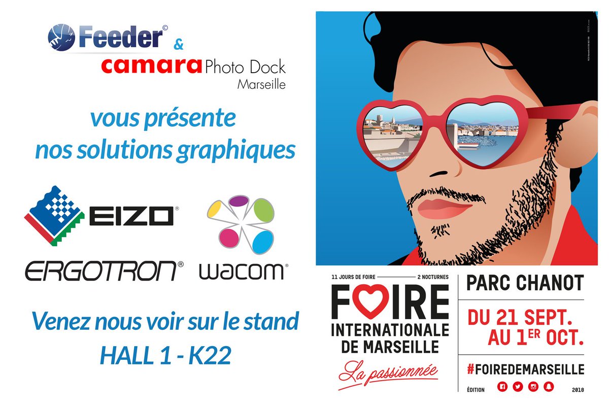 Feeder_group's tweet photo. Feeder et CAMARA (SAPC) Photo Dock Marseille vous présentent leurs solutions graphiques  @Eizo_France , @wacom et @ErgotronEurope sur le stand K22 dans le Hall 1 de la @Foire_Marseille  #FoiredeMarseille https://t.co/3aX8dzvoiG