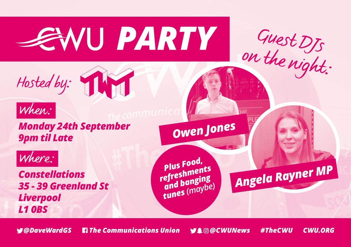 Yeah so I'm DJing at Labour conference on Monday courtesy of <a href="/CWUnews/">CWU</a> along with my Stockport compatriot <a href="/AngelaRayner/">Angela Rayner</a> 😱

I'm taking suggestions, hit me with them. Starting with Things Can Only Get Better 🤣