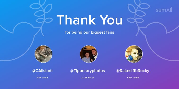 LisaKellyIRT's tweet photo. Our biggest fans this week: @CAllstadt, @Tipperaryphotos, @RakeshToRocky. Thank you! via https://t.co/lC2qkNrv7o https://t.co/vwZoTjDWJb