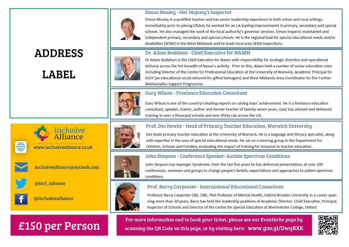 ONE MONTH TODAY! 19th October is our SEND Conference. Ticket sales will CLOSE ON MONDAY 24th Sept at 9am for this event, so please make sure you book your tickets before then. 
eventbrite.co.uk/e/inclusive-al…