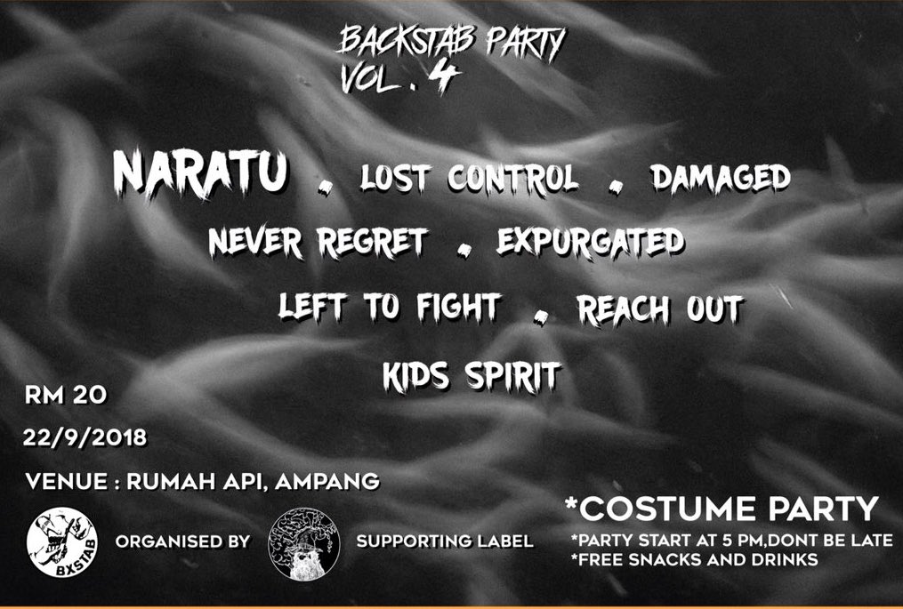 #KL SATURDAY September22 <a href="/Bxstab/">Bxstab Record</a> PARTY VOL.4 5pm RumahApi ft. <a href="/naratukd/">Naratu</a> <a href="/LostControlMY/">Lost Control</a> <a href="/damagedcult/">DAMAGED</a> <a href="/NeverRegrethc/">NEVER REGRET</a> <a href="/expurgatednoise/">EXPURGATED</a> <a href="/LeftToFightHC/">LEFT TO FIGHT</a> <a href="/ReachOut_hc/">REACHOUT</a> <a href="/kidsspirithc/">RE:MIND</a>