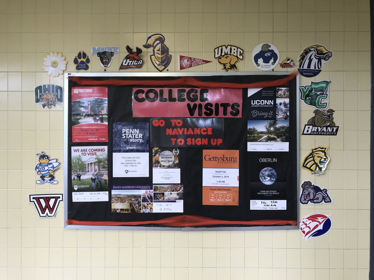 JWheelerDHS's tweet photo. Hey @DulaneyHigh Seniors, check out this bulletin board (near the counseling office) for upcoming visits from college representatives. See one you are interested in? Sign up in Naviance! @dhsclassof_2019 https://t.co/KWlsoSEzTA