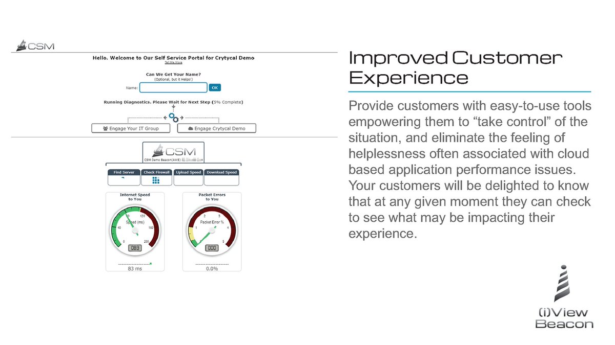 CSM_monitors's tweet image. With (i)View Beacon, provider side technicians have easy access to the same information as the customer without having to ask them to relay test results. The (i)View Beacon provides advanced tools where technicians can execute tests on behalf of the customer. #CustomerExperience