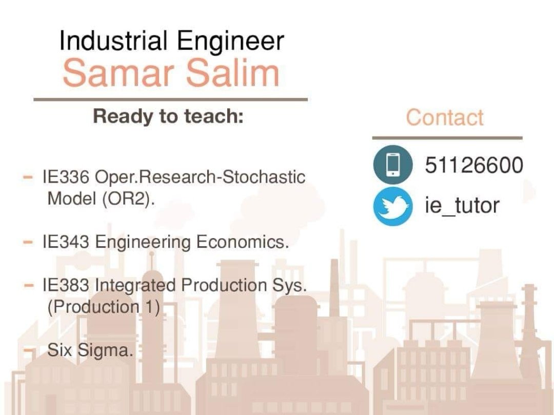 IE_tutor's tweet photo. خريجة جامعة AUM و خبرة 4 سنين بتدريس مواد الهندسة الصناعية
@AumBaqr @aumSuppoort @SupportAum @AUMASSIST @212nona @AUMERS_ @AumerHelps https://t.co/7sPD16zXjT