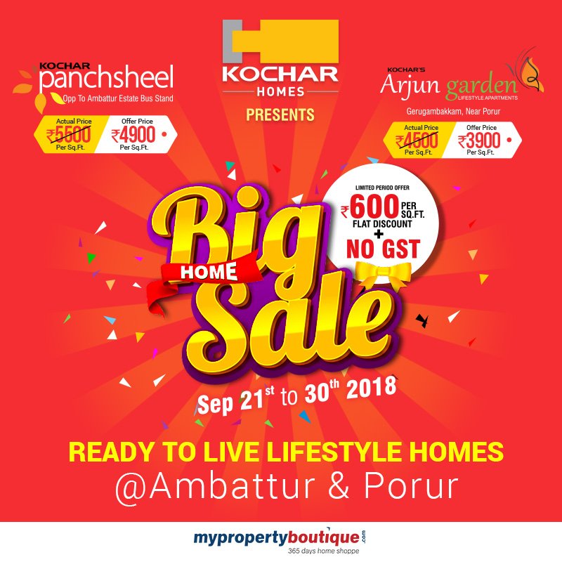 MyPropBoutique's tweet photo. Looking for a new apartment in Ambattur or Porur? This is your chance to get the best deals on properties by Kochar Homes.
#MyPropertyBoutique #BigHomeSale https://t.co/5G6szdEnYC