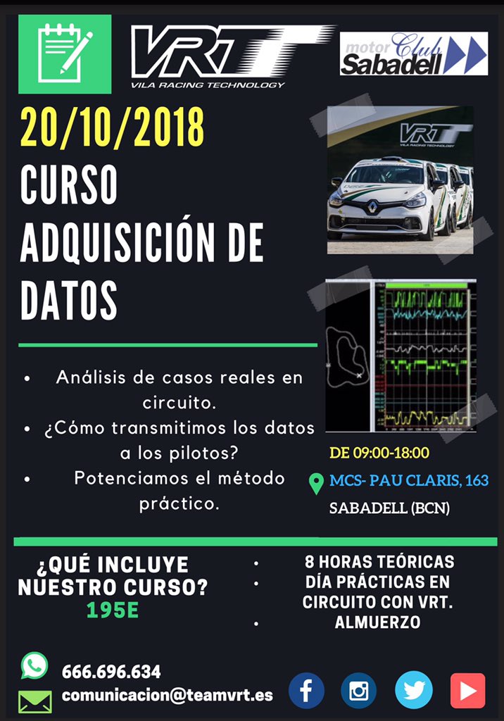 🔊➡️💥Ya tenemos nueva🗓 para nuestro próximo curso de adquisición de 📈datos‼️Será el 2️⃣0️⃣ de Octubre en las 📍instalaciones de @motorclubsabadell 🏁💥👇👇Contacta con nosotros para info &amp; inscripciones, las plazas son limitadas, os esperamos‼️ <a href="/FCAutomobilisme/">F.C. AUTOMOBILISME</a>
