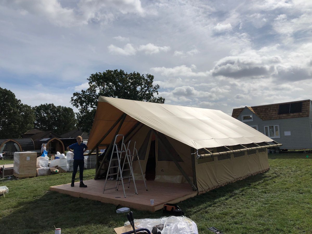 honeybellstents's tweet photo. We hope everyone enjoys visiting @TheGlampingShow this week. Our team enjoyed installing some great structures for our good friends @ToilesCabanon #Glamping https://t.co/yBfARwYWQH