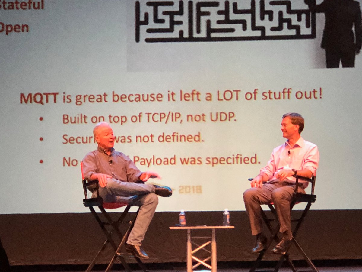 Electronhacks's tweet image. It was awesome to nerd out with ⁦@CirrusLink⁩ Arlen Nipper and ⁦@andysc⁩ Andy Stanford Clark to  hear about the 20 year journey and the future of #Mqtt at #icclead