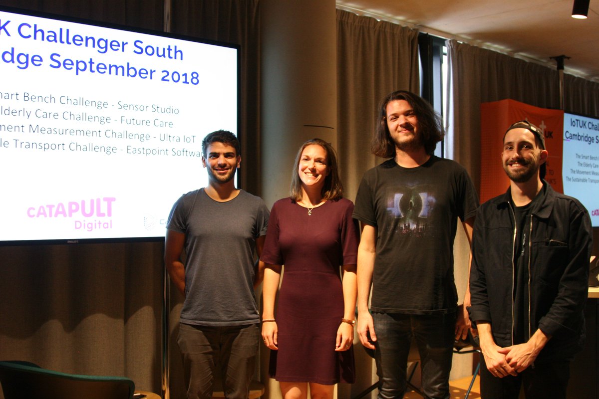 #Congratulations <a href="/ULTRA_IoT/">ULTRA_IoT</a> One of our #winning teams at #iotukchallenger in #cambridge. Picture has Joris Nick and Antoine with Gemma from @smartcamb <a href="/IoTUKNews/">IoTUK</a> <a href="/DigiCatapult/">Digital Catapult</a>