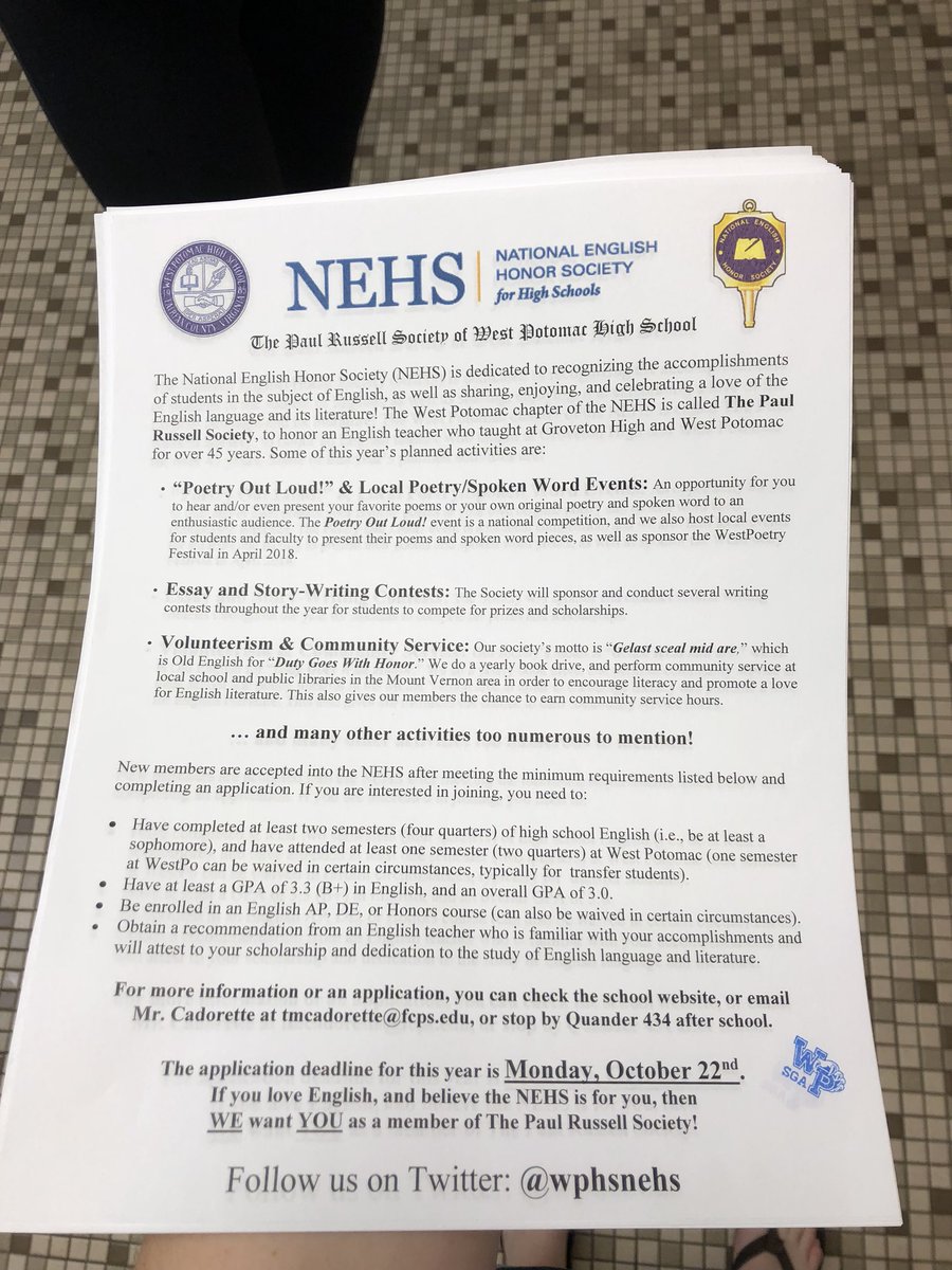 Interested in joining NEHS? Pick up an application from room 434 today!