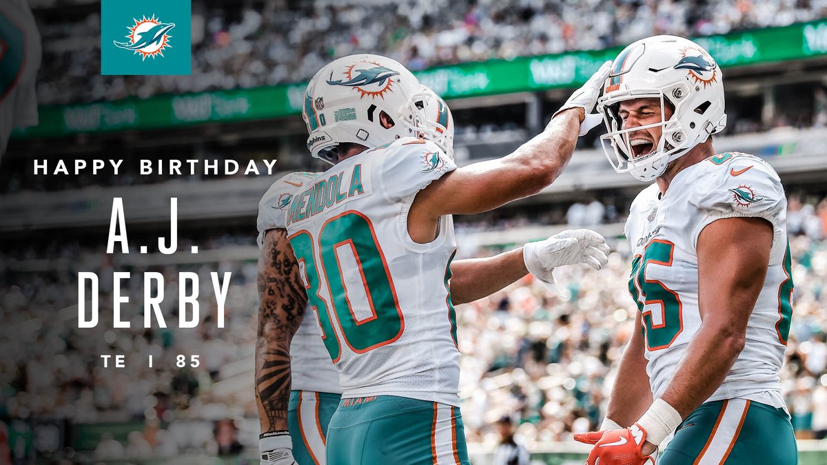 MiamiDolphins's tweet photo. 🎉 Happy Birthday, @AJ_Derby! https://t.co/aW6BSHo4Cl