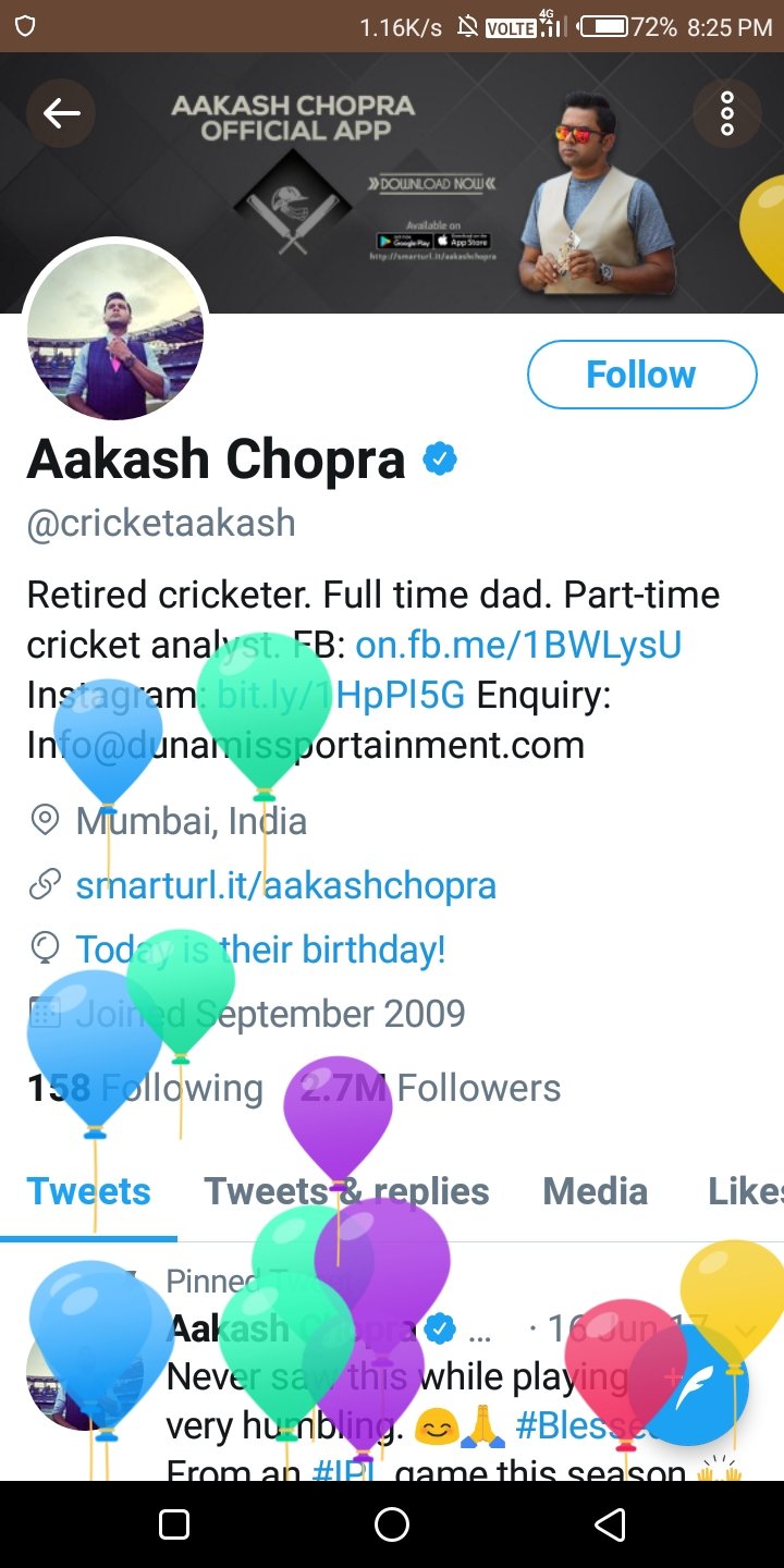  Happy birthday  Aakash Chopra ji. 