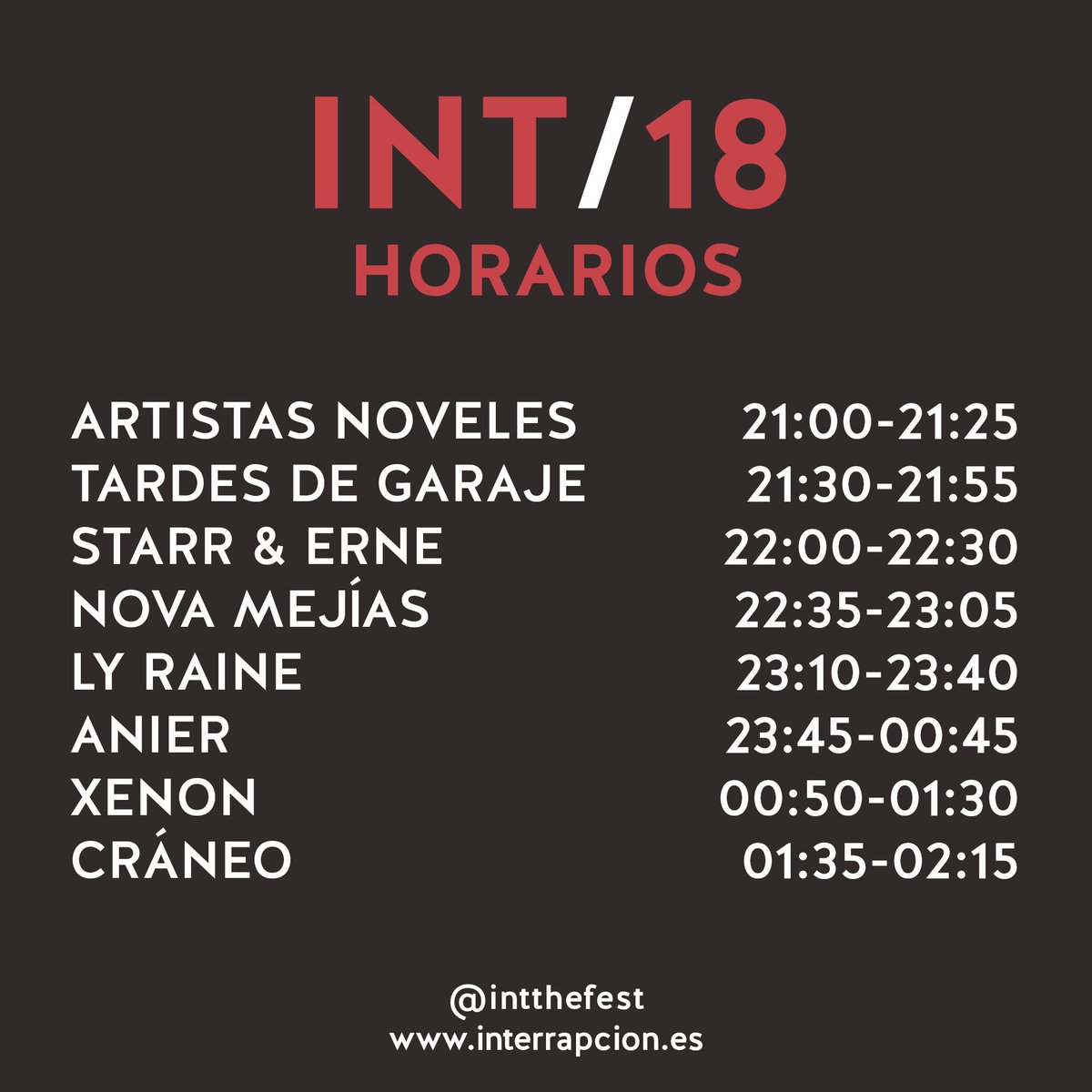 interrapcion's tweet photo. Ahí van los horarios de los conciertazos que os esperan en #Interrapcion2018.

Recordad que son las Fiestas de @Moralzarzal y habrá un ambiente increíble toda la noche.
Y todo esto, GRATISSS!!!

@asocgaraje
#JuventudMoral https://t.co/gtatcvKsDT