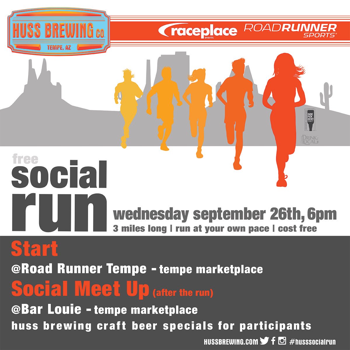 HussBrewingCo's tweet photo. Next Wednesday run with Huss! Log your training miles for the Craft Classic 1/2 marathon + 5K with this free fun run! Afterward, enjoy delicious craft beer and food @BarLouie Tempe. Reserve your spot here https://t.co/YsGVlfLj8I
#runwithhuss #getsocial #socialrun #craftclassic https://t.co/QGy2IO4CJ8