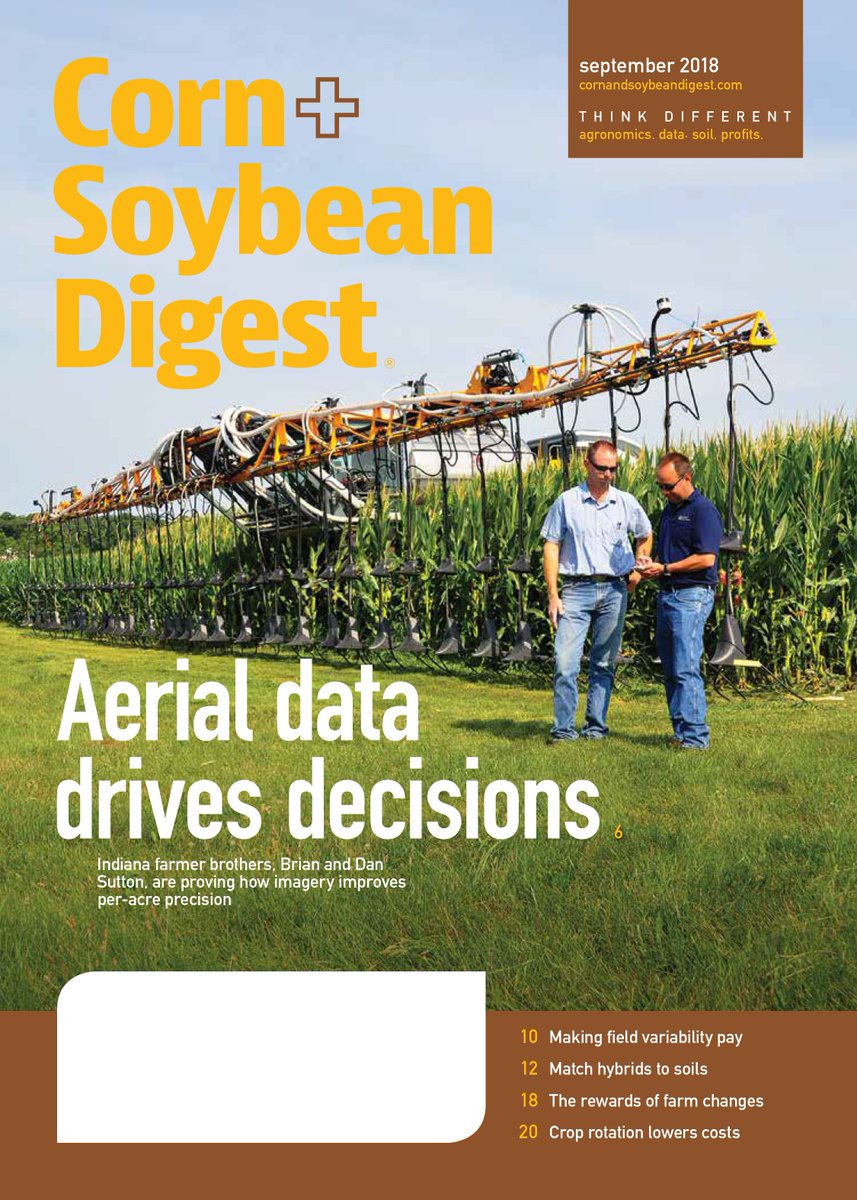 We made the September cover of Corn &amp; Soybean Digest! 

The mag going in depth into what we do to bring #precisionag to farmers.  Read the article: "Aerial data drives precision" cornandsoybeandigest.com/data/aerial-da…

#corn #soybeans #farm #farming #agtech #agriculture #aerialimagery <a href="/csdigest/">Corn-Soybean Digest</a>