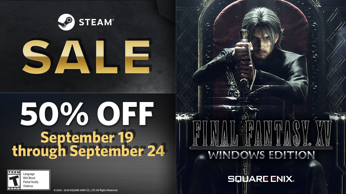 #FFXV WINDOWS EDITION is now 50% off on <a href="/steam_games/">Steam</a> for a limited time! Offer ends on September 24th.
sqex.link/save551a8c