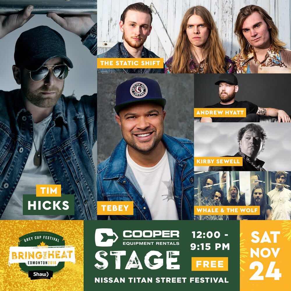 Very Proud to announce that we're part of the #GreyCup2018Festivities in #Yeg - Playing a FREE show on Sat, Nov 24th w/ <a href="/timhicksmusic/">Tim Hicks</a> @TheStaticShift <a href="/AndrewHyattBand/">Andrew Hyatt</a>  <a href="/kirbysewellband/">kirbysewell</a> and <a href="/Tebey/">TEBEY</a>