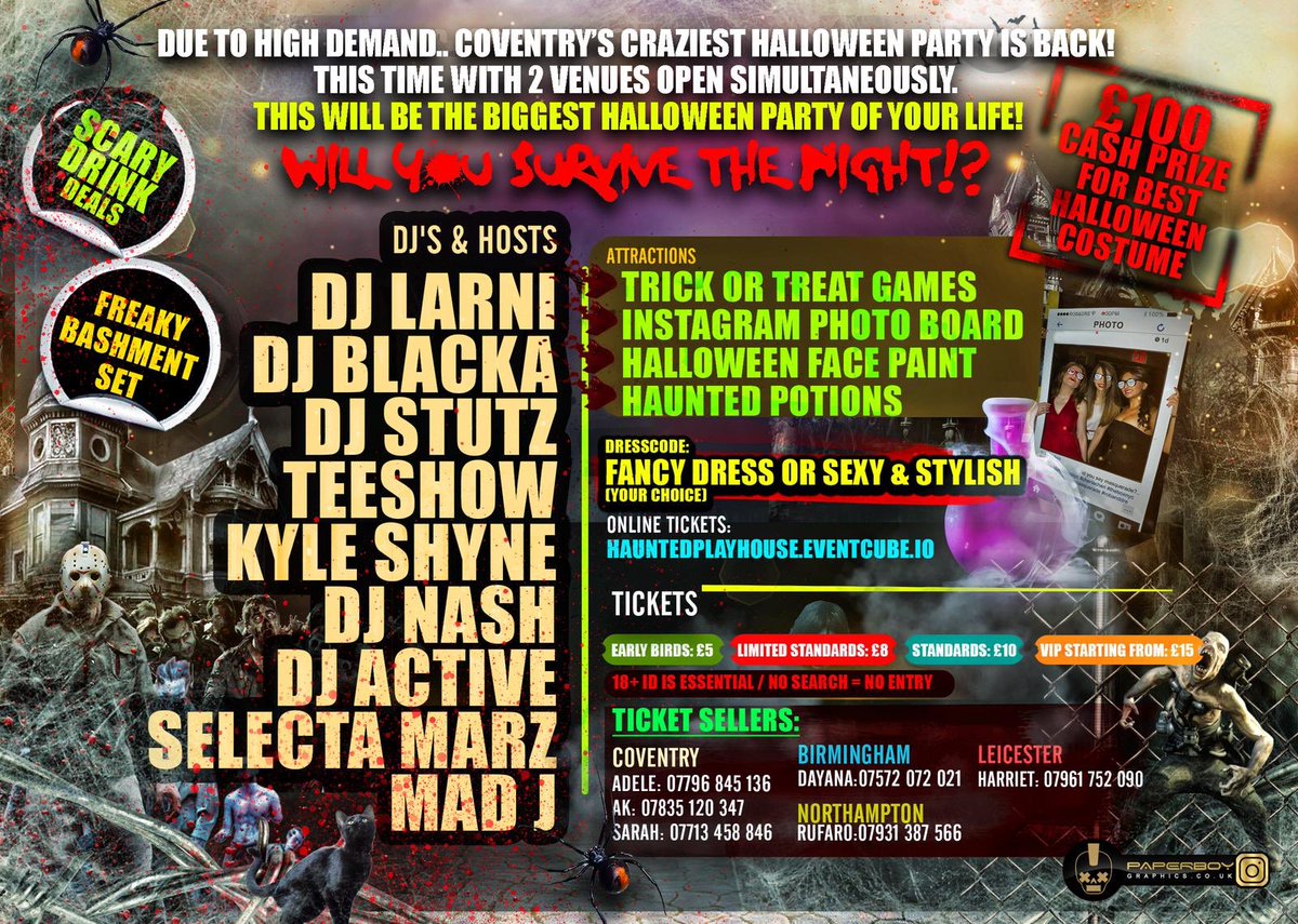 HauntedPlayhous's tweet photo. #HauntedPlayhouse 👻

The Midlands BIGGEST Halloween Party Returns 🎃

COVENTRY📍

1500+ ZOMBIES 🧟‍♀️ 
2 VENUES

This is A Brand New Insane Partying Experience 😩🤪

Tickets Out Tomorrow 9PM ⏰
Starting From £3 🚧
https://t.co/8zZQg0EYJA https://t.co/uhPQzZGkHm