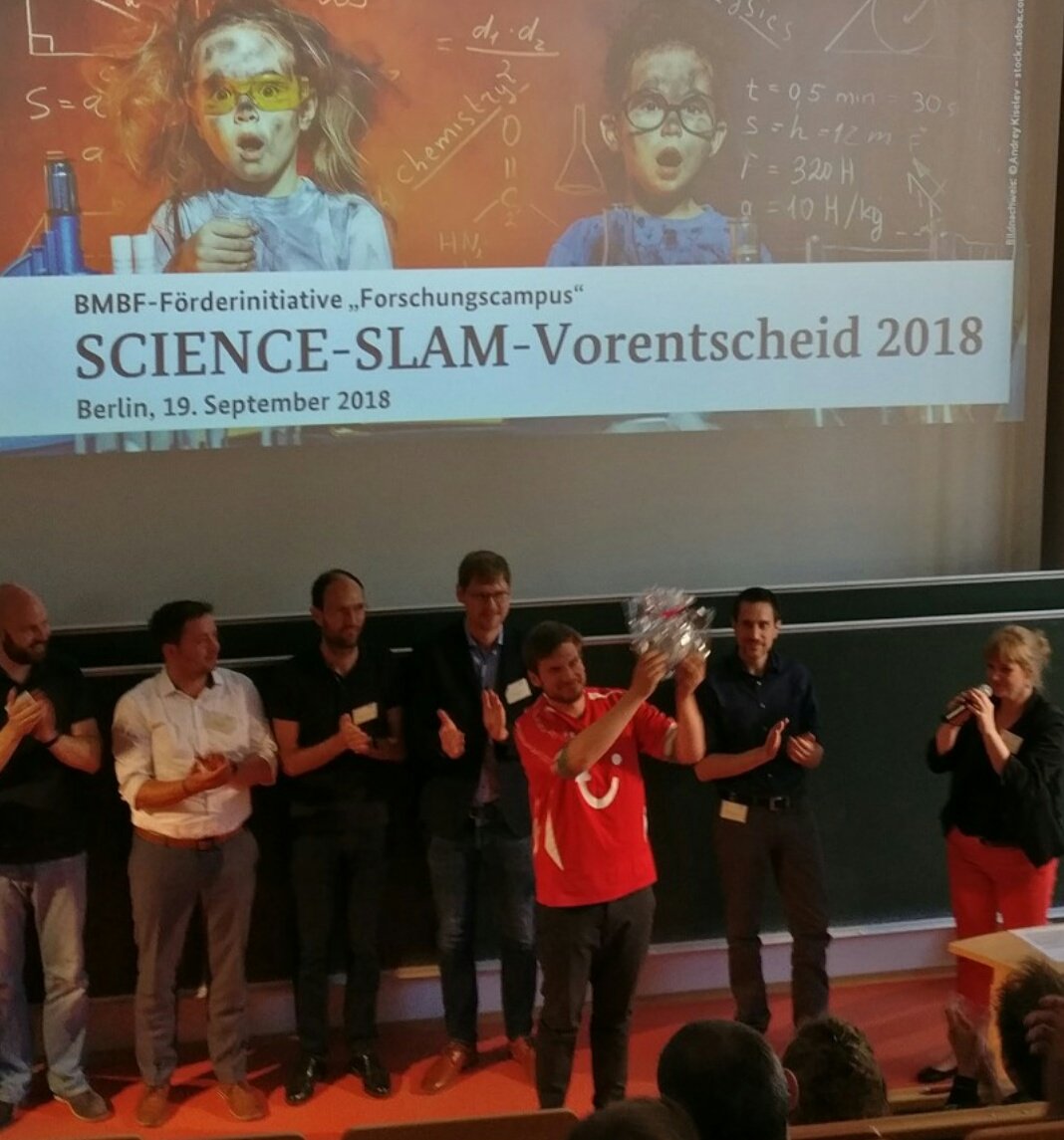 timoberthold's tweet photo. Congratulations @Hoppmann_Kai for winning the German Ministry of Science  Research Campus Science Slam Pre-Selection and good luck for the finals tomorrow #BMBF #orms https://t.co/PQHbSB0wwP