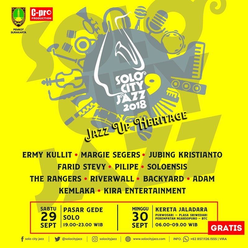 Yaaaayy... Inilah Lineup SOLO CITY JAZZ IX
"Jazz Up Heritage" 👏👏

So' bersiap ngejazz bareng yaa Gesss.. 🤗🤗

#SoloCityJazz
#KotaSolo