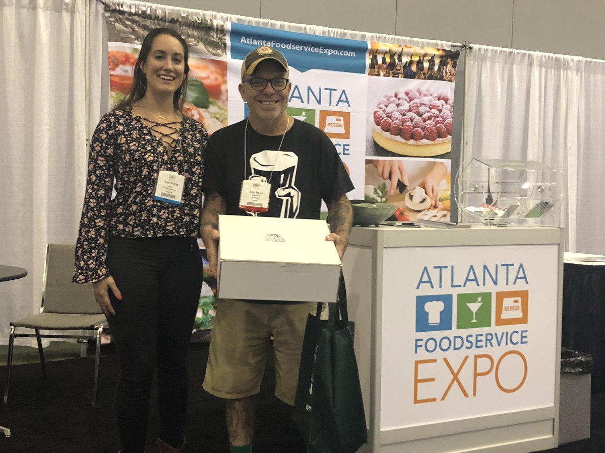 FoodserviceExpo's tweet photo. Winner Winner Chicken Dinner!!! @KRSteakBar Sean Patrick just won a @EarthbornStudio dish at #AFSE18. Be sure to come by the show and enter to win more prizes and see all the sights on the show floor. https://t.co/RyBxZou71h